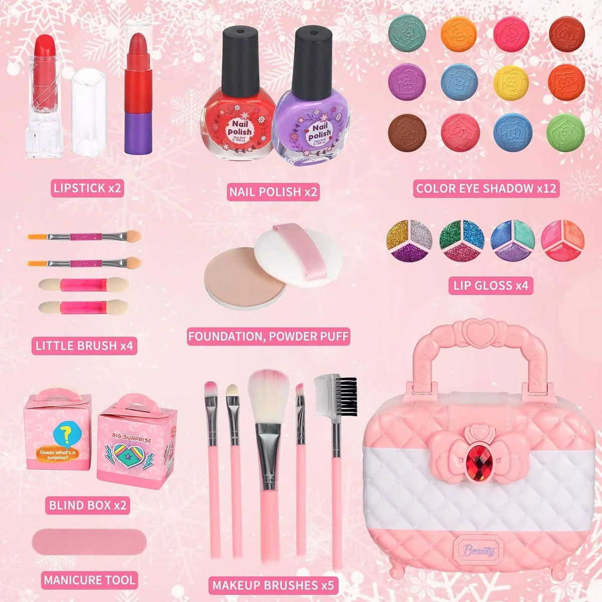Cosmetic & Christmas Washable Kids Girls, Pink Toddler Real Kit for Gift, 3-12 Makeup Makeup Olds Makeup Safe Set, Birthday Set for Toys Year Kids Girls 24Pcs Makeup Non-Toxic Frozen