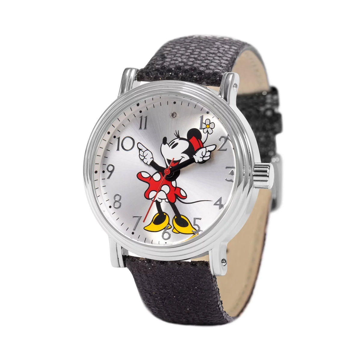 Sequins Silver Disney Articulating Alloy Hands Black Diamond Women Watch, Adult Stone WDS001291 Watch Vintage Mouse on Dial, Strap, Women's Mickey Classic