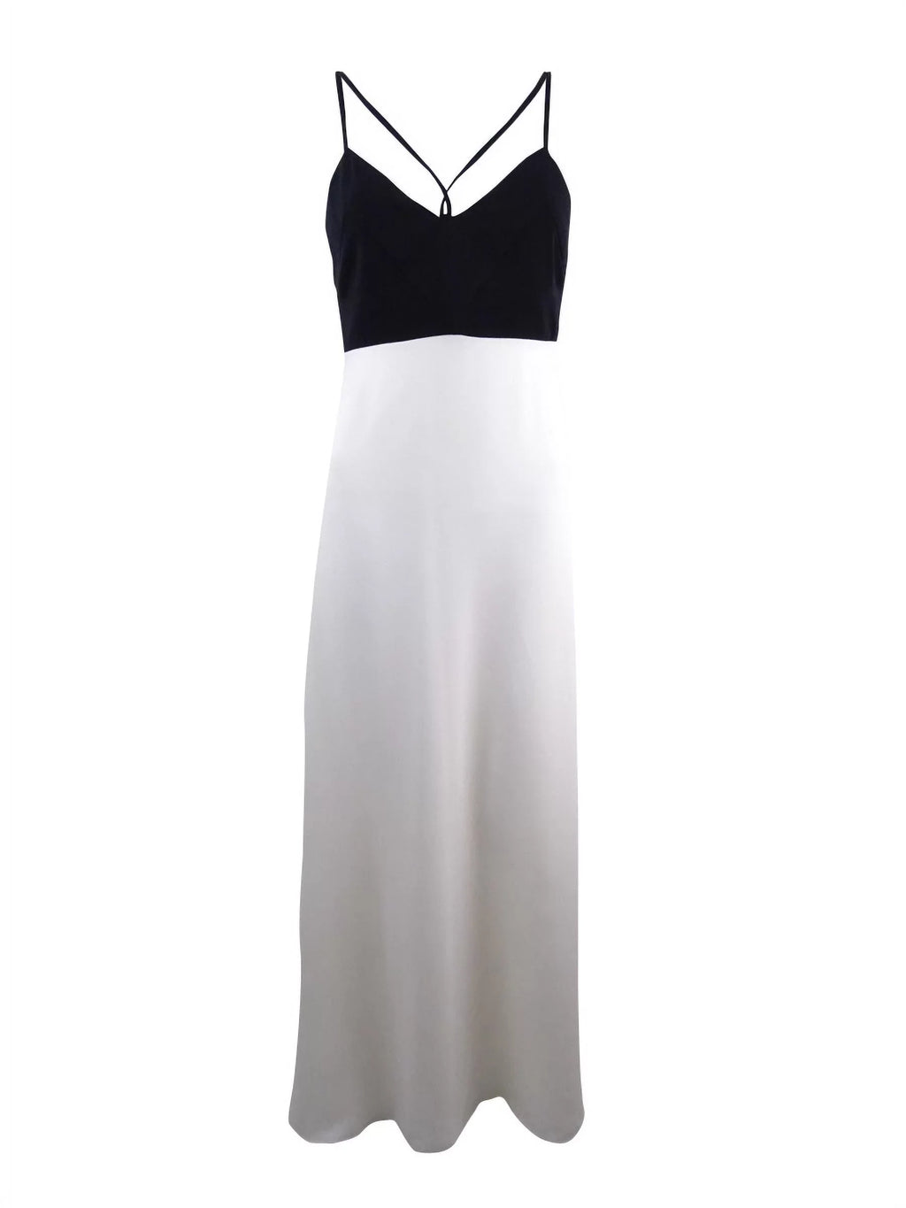 (2, Stuart Double-Strap Gown Colorblocked Black/Off-White) Jill Women's
