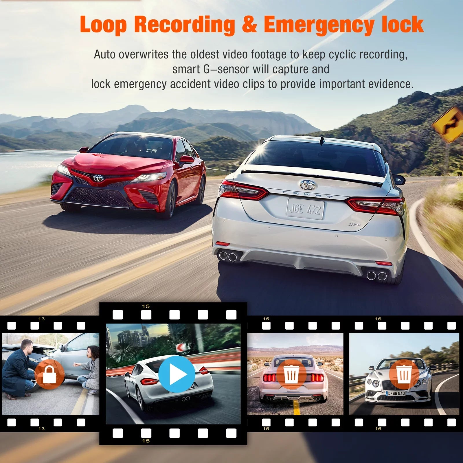 Detection Cam Camera Accident Camera Way Vision Rear 1080P Parking Lock Dash Car Motion Triple Night with Channel IR Three Inside Dash Front and Monitor TOGUARD 3