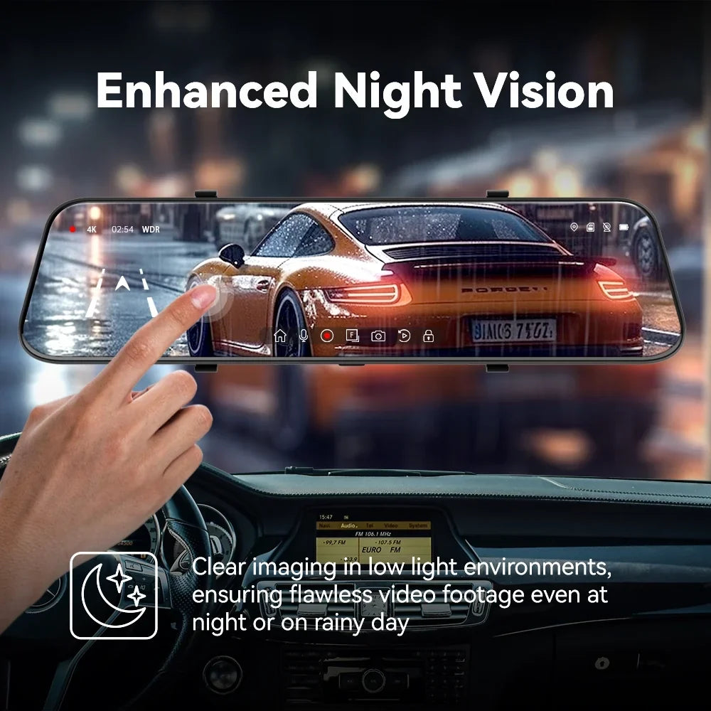 Trucks, Pelsee GPS, Smart & and Dash Cameras, Camera & Assistance Night Vision,Parking Front Full Mirror HD Mirror 12" Backup 4K Cam for Card with Rear View Dual Pre-Owned Free Rearview Cars 32GB