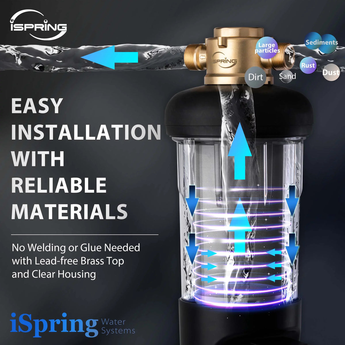 Housing, Size, Module, Microns 50 Spin-Down Auto Capacity, Touch-Screen Clear Large Reusable WSP50ARJ Jumbo Top iSpring Filter, Flushing Sediment Water Upgraded Brass with