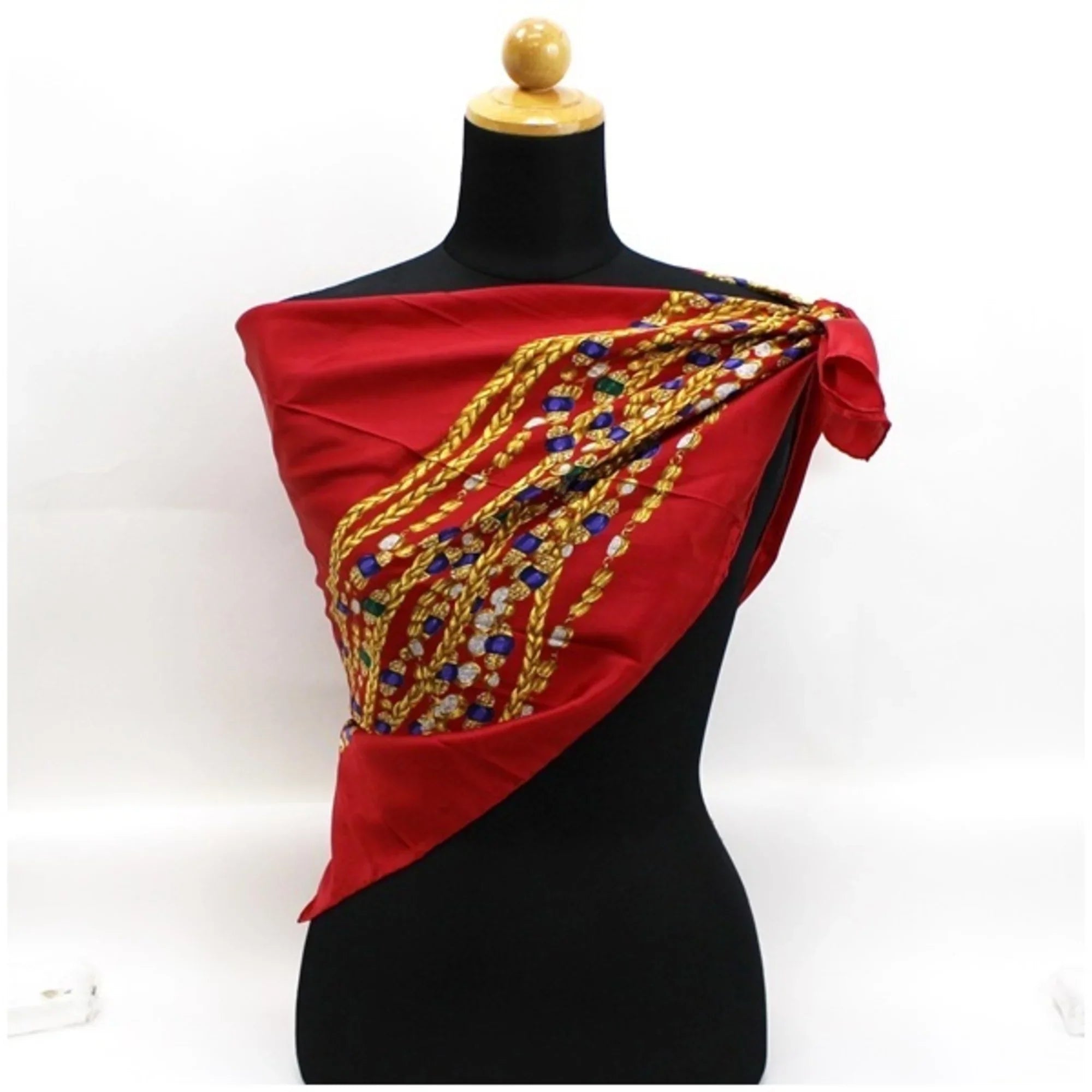 B scarf muffler (Fair) pattern Pre-Owned rank silk CHANEL Chanel ladies red