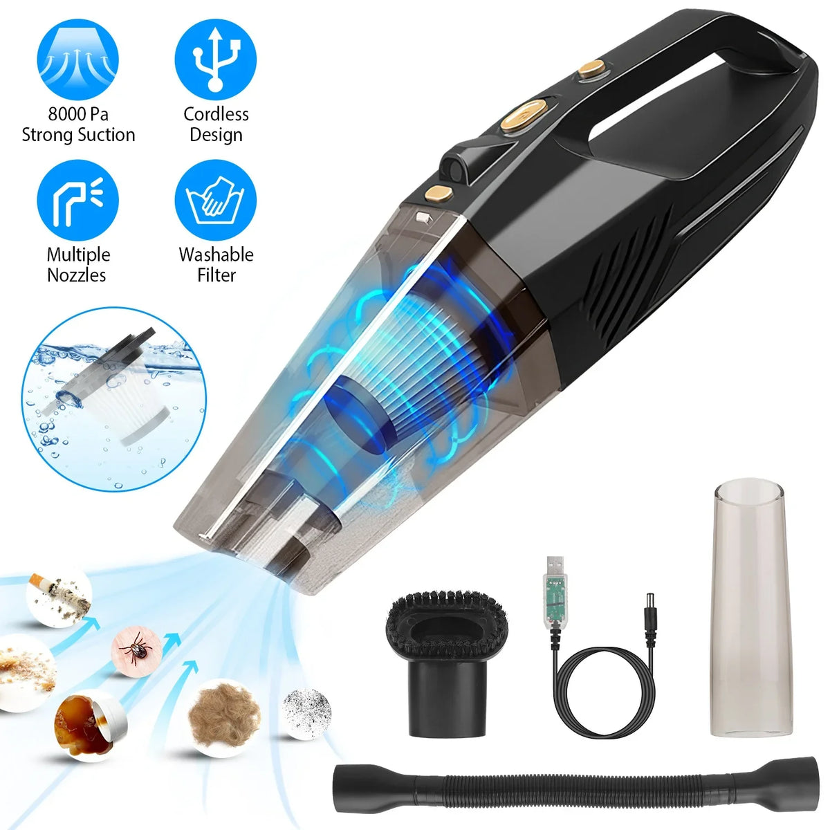 120W Handheld with iMountek Powerful Accessory Cleaner Cleaner, Suction Vacuum Home 8000PA Duster DC 12V Kit Car Vacuum