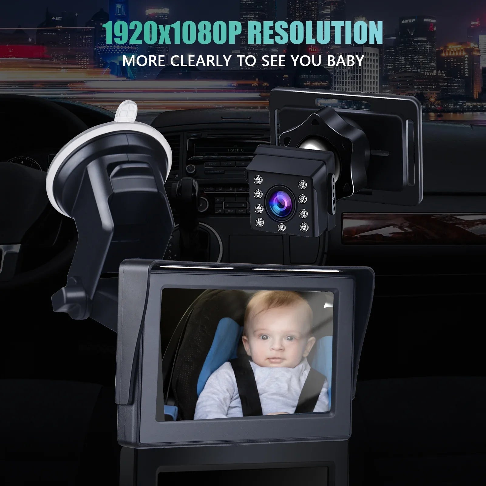Crystal Camera, Baby 1080P Clear Monitor, View Vision Car Mirror ammoon Night Wide 4.3 Inch