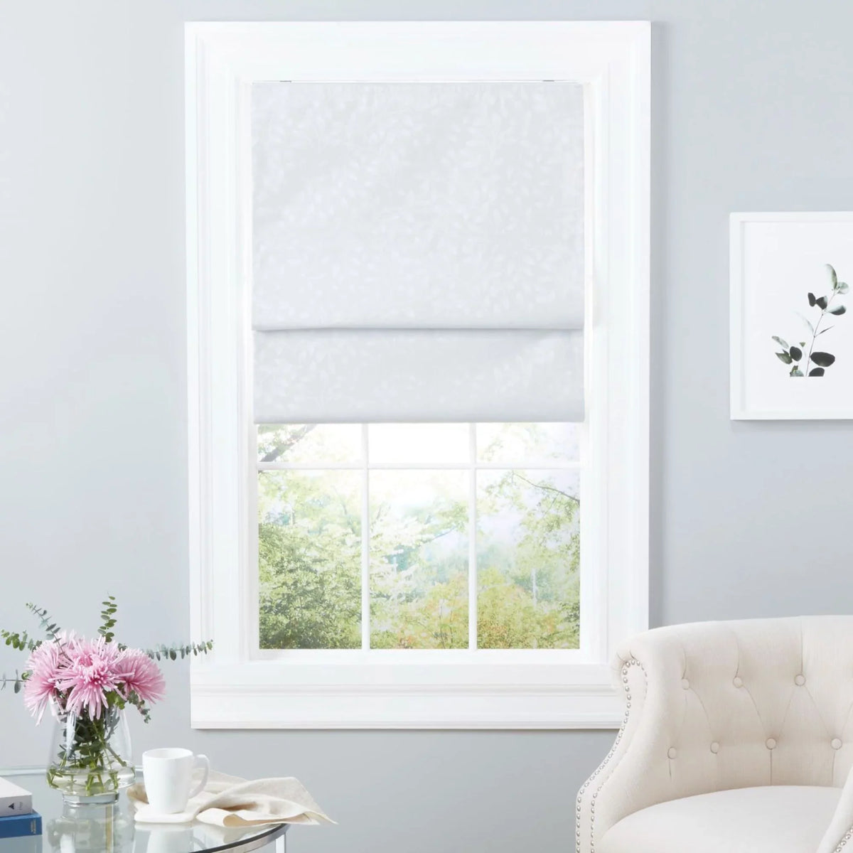 White Botanical Home Total Shade, Roman 64", Exclusive Bolan 23"x Blackout