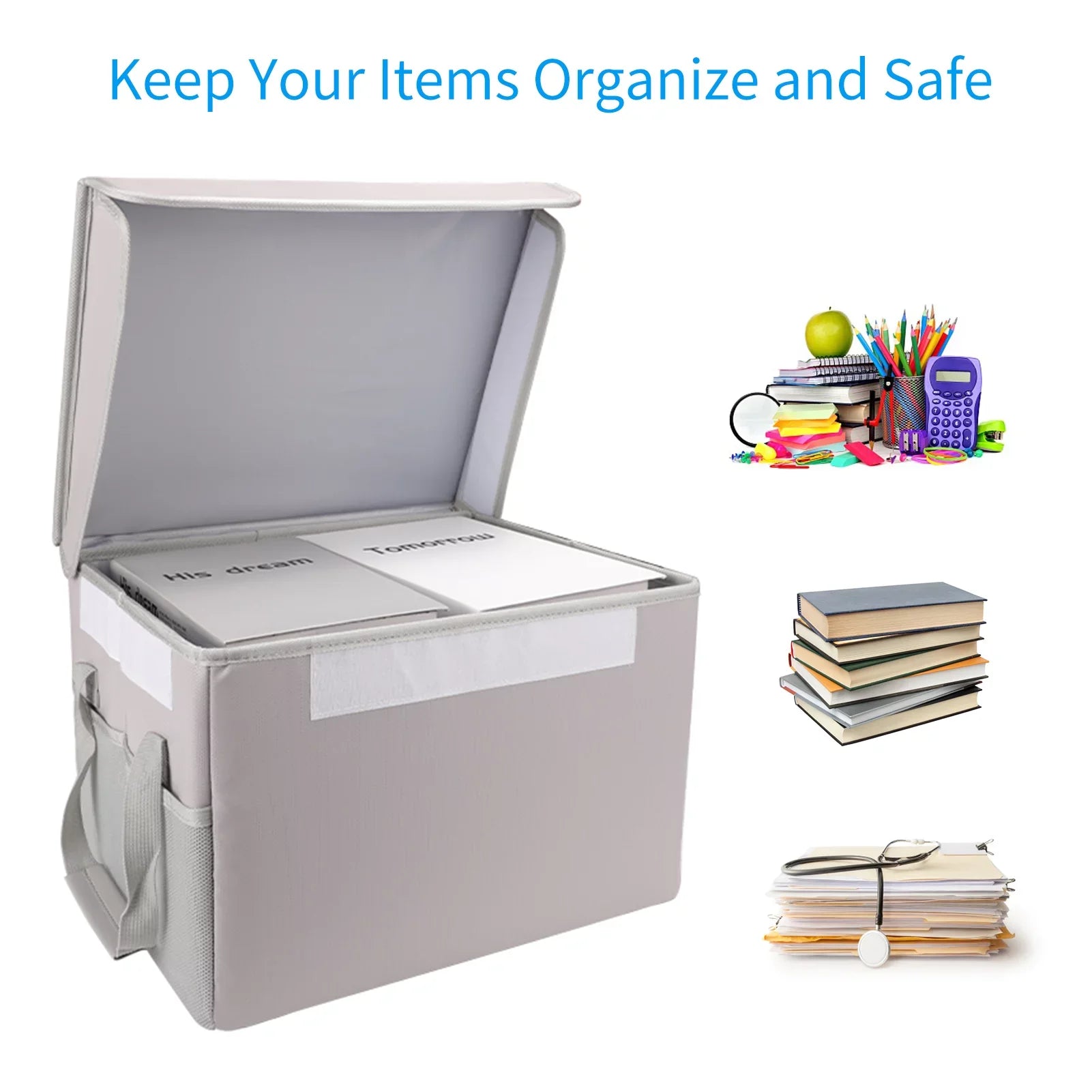 Sturdy and Car, Fireproof Home Ideal Handles for Storage Office with Lid Irfora Waterproof Box,