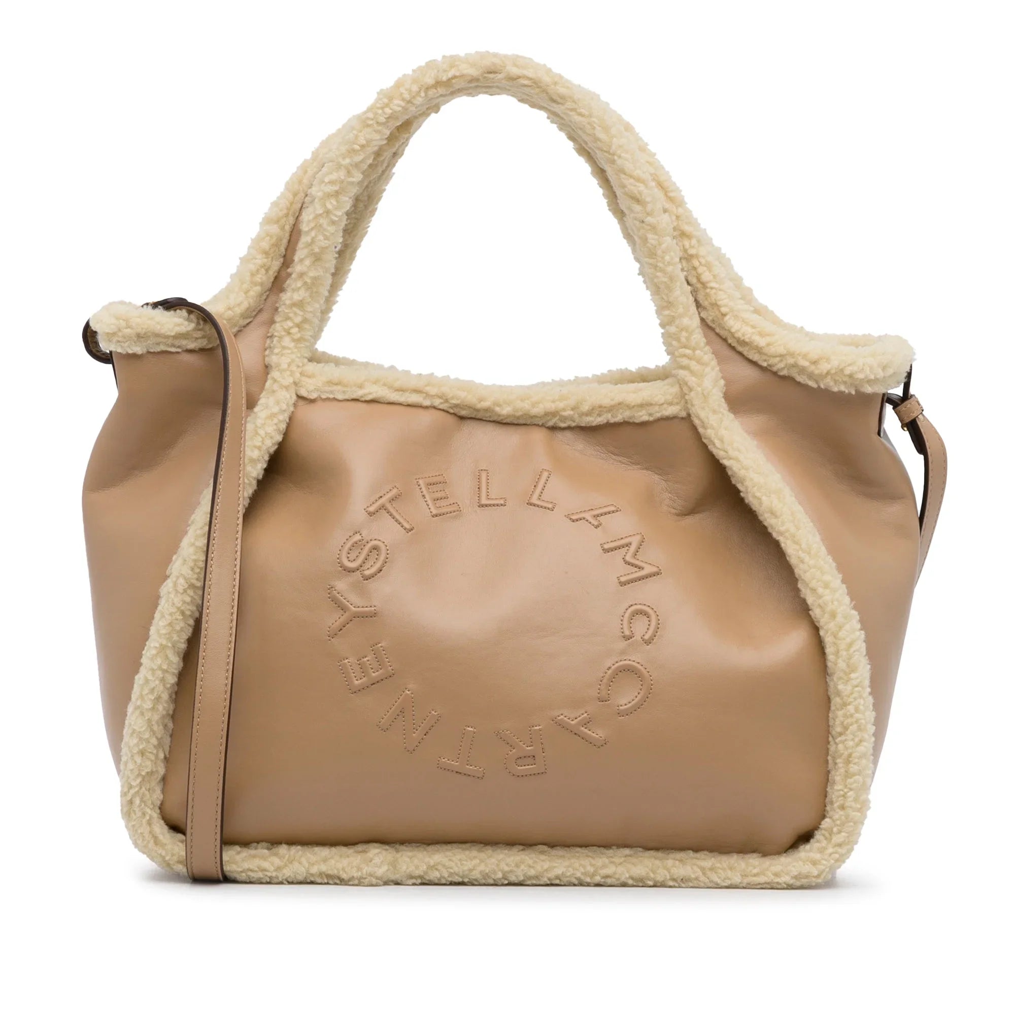 Brown Stella Trimmed McCartney Shearling Logo Fiber (Good) Fabric Unisex Authenticated Chemical Stella Satchel Pre-Owned