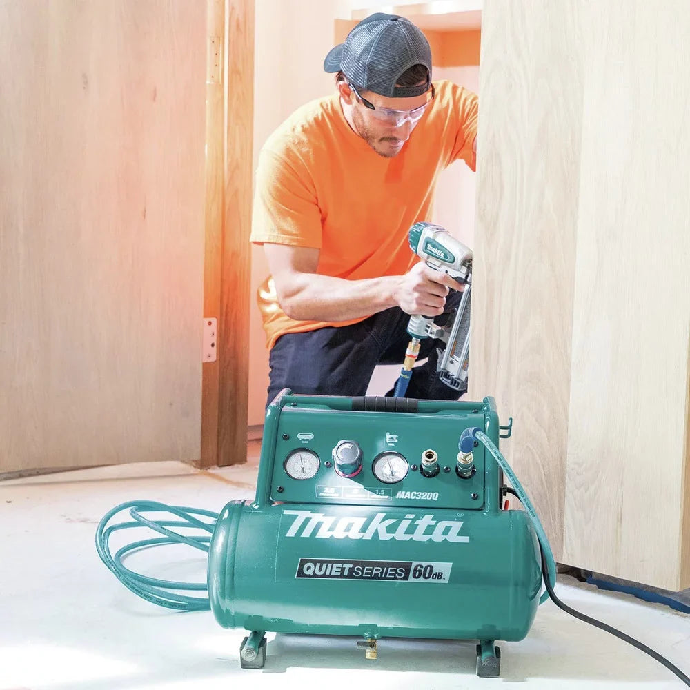 Makita Compressor Gallon 3 Quiet Oil-Free Carry oxygen MAC320Q 1-1/2 Series HP Hand