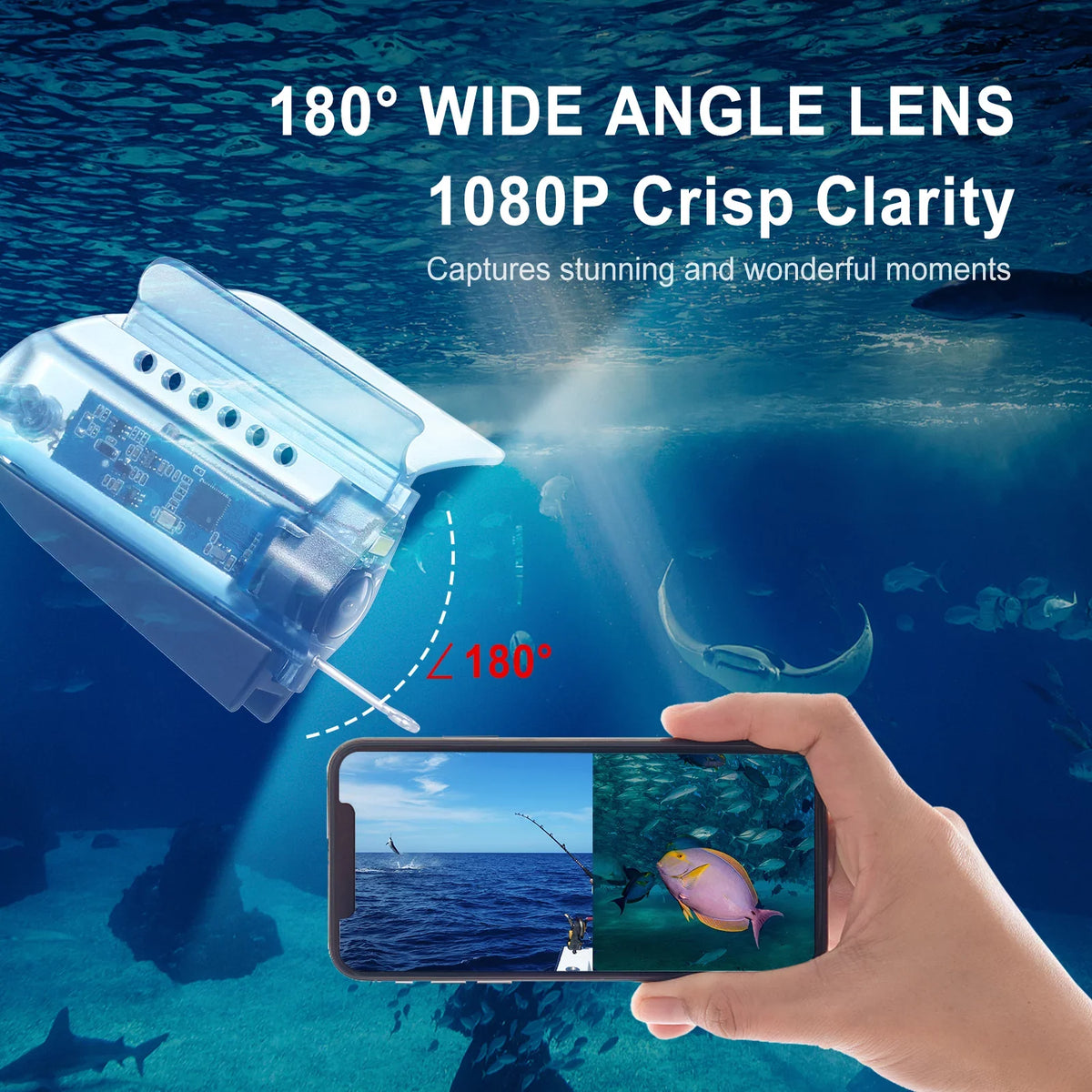 Camera APP Fishing Bait Case Fish Finder Underwater Boat with Mobile Phone Carry Live Cage Holder 50M Cable with Carevas Control 1080P Fishing Kayak Ice Camera Lake for Sea Fishing Video
