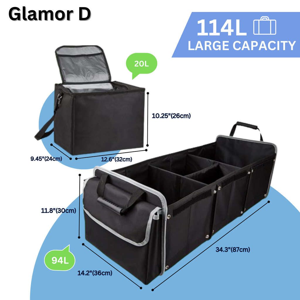 SUV D Dividers, Removable & - Storage Glamor and Cooler Black 5-in-1 - Straps Bag Cargo Collapsible Solution Lid, Car Leak-proof Trunk with Foldable Insulated Organizer with Tie-Down 2