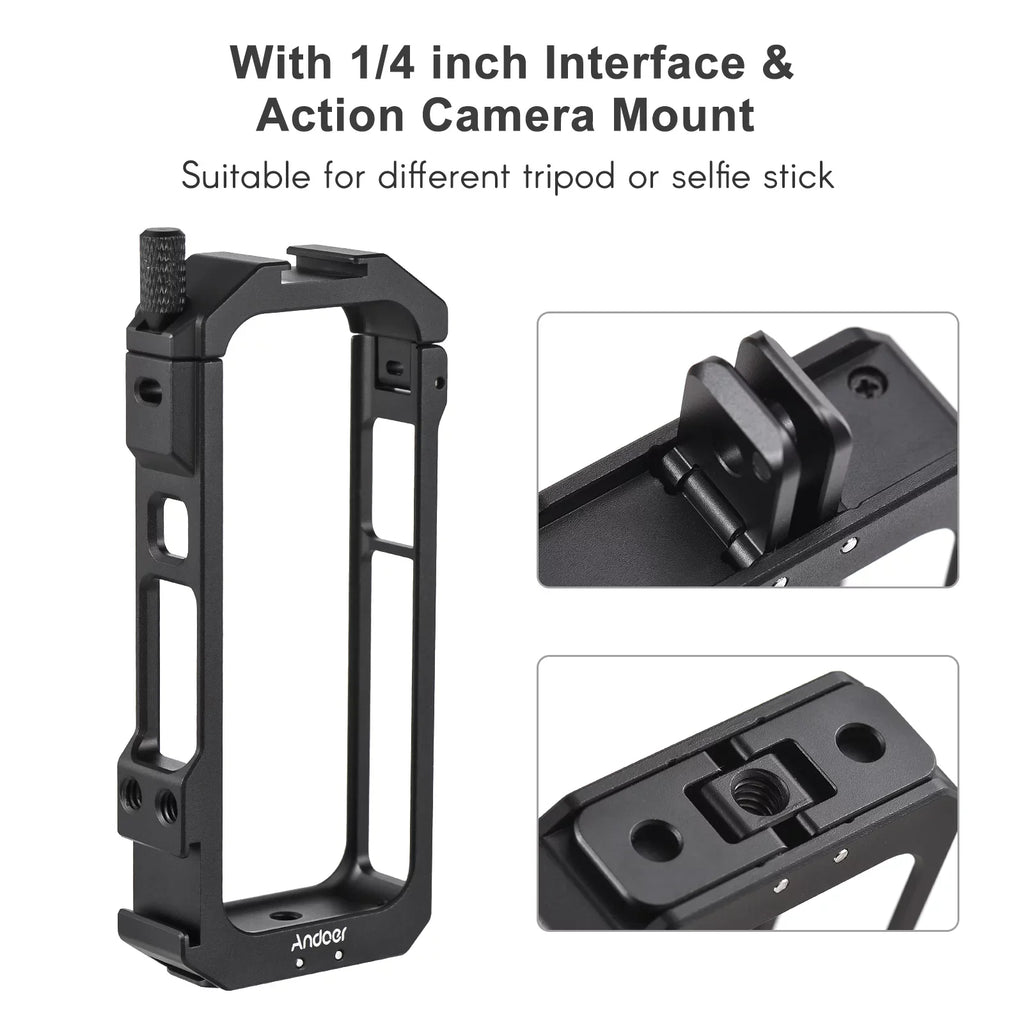 Alloy Accessories, Aluminum Suitable Vlog Andoer Cage Frame, Metal Shoe - Cold Insta360 Dual X3 Features Panoramic for Camera Video Mounts, Protective