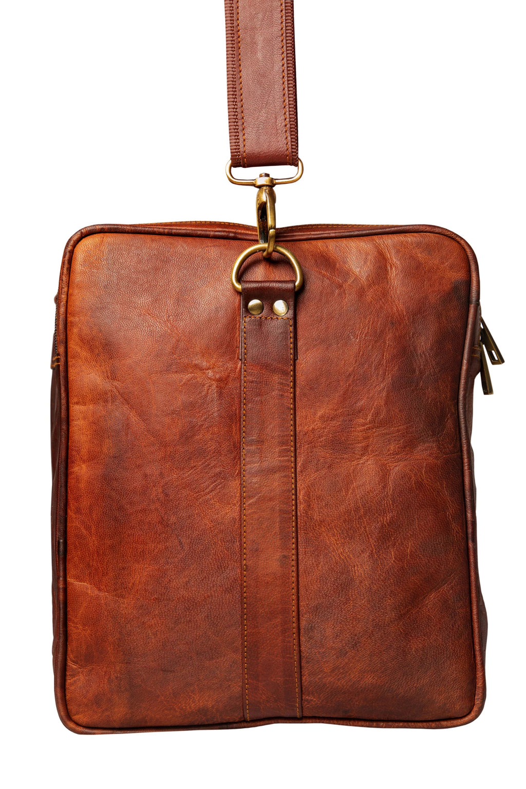 Brown Handmade Square Weekender Travel Leather Duffle Bag.
