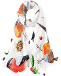 Hyjoy Scarf Bird for Scarves Neck with Girls Christmas Silk Women Shawl Watercolor Leaves Lightweight Wrap Long