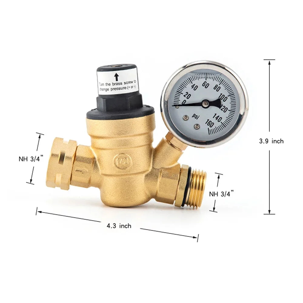 for Regulator Travel Adjustable - Screened and RV and Brass, Water Valve Gauge Pressure Lead-Free Filter, Ideal 0-160PSI Trailers with Inlet