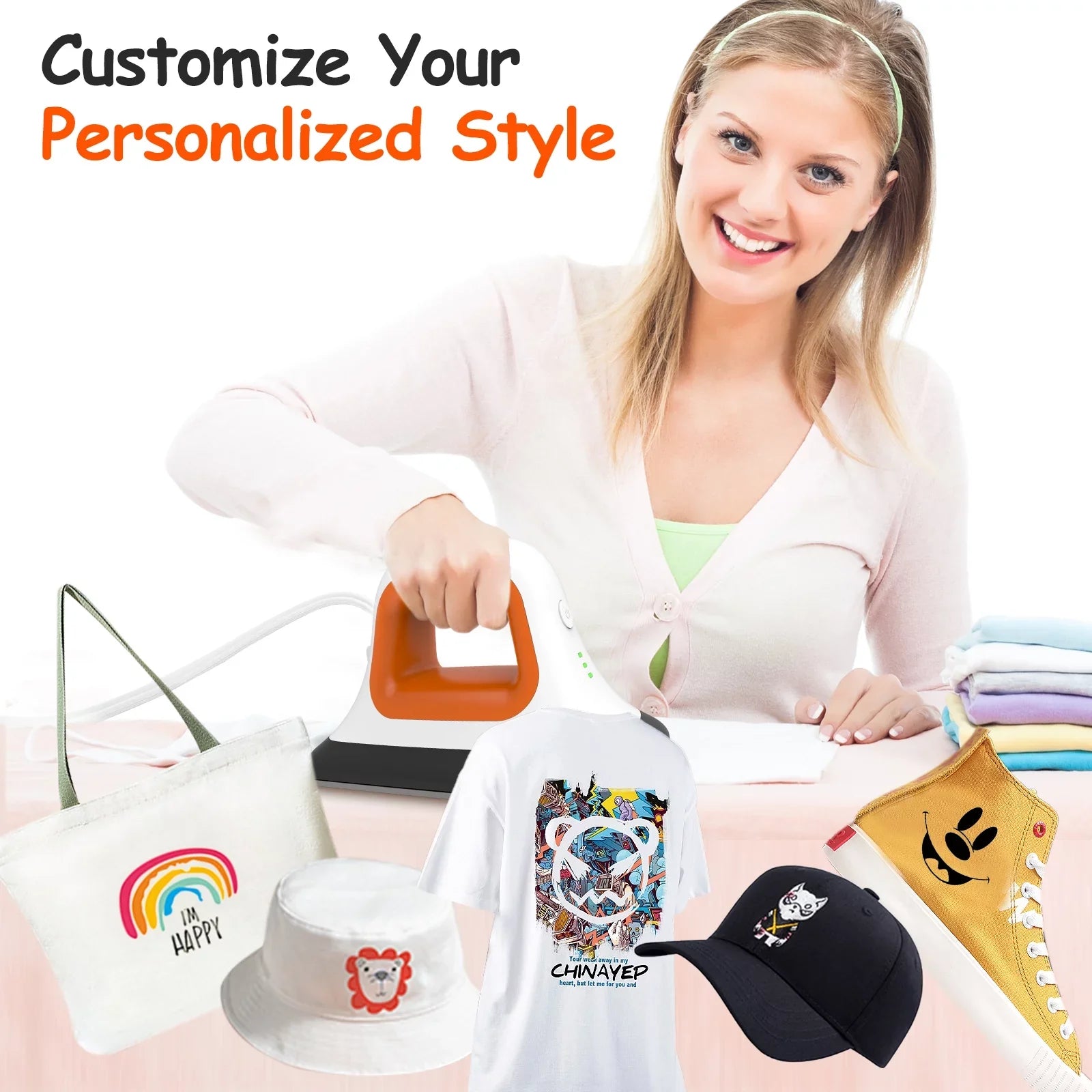 7" Iron for Heat Clothes Heating T-Shirt Fast 3.8" Mini Machine Bags, Heat Machine * Transfer Hat Orange with Press in mobile