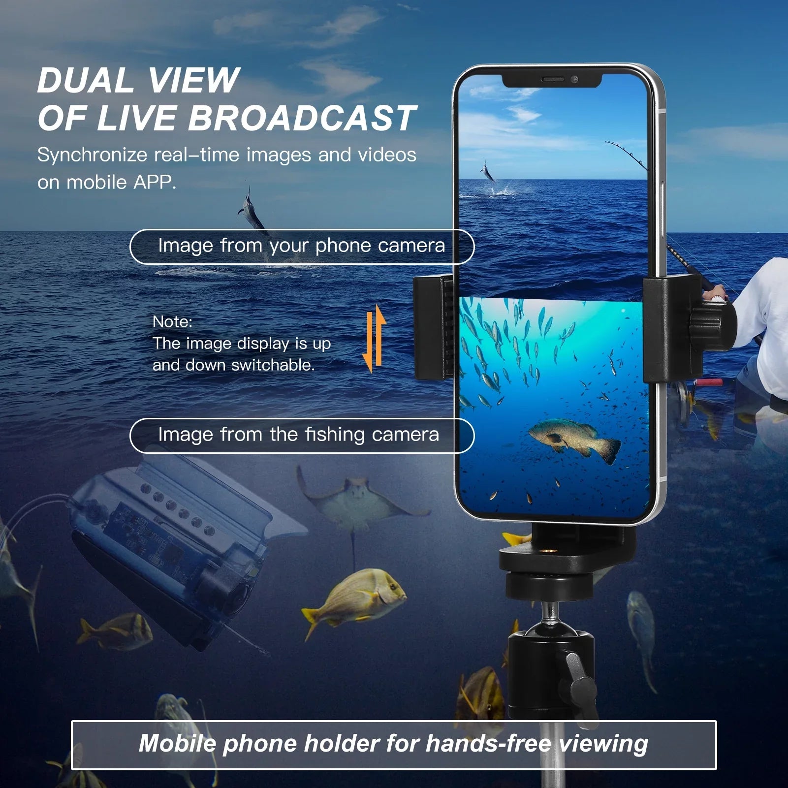 Camera APP Fishing Bait Case Fish Finder Underwater Boat with Mobile Phone Carry Live Cage Holder 50M Cable with Carevas Control 1080P Fishing Kayak Ice Camera Lake for Sea Fishing Video