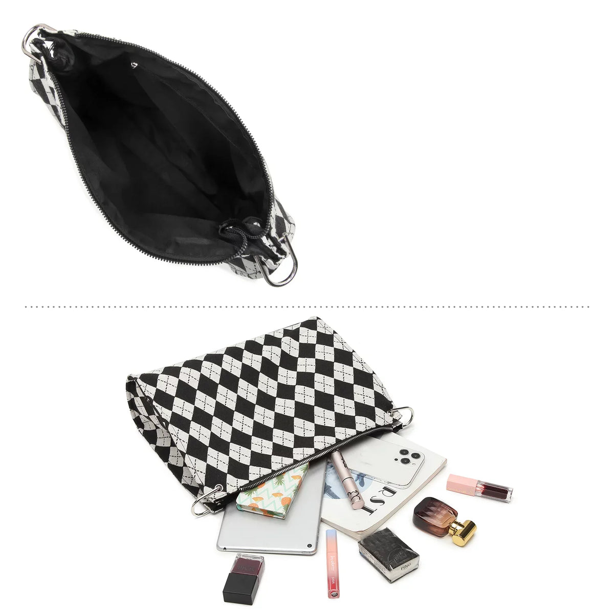Shoulder pattern Black checkerboard handbag and clutch Ladies off-white Bag handbag