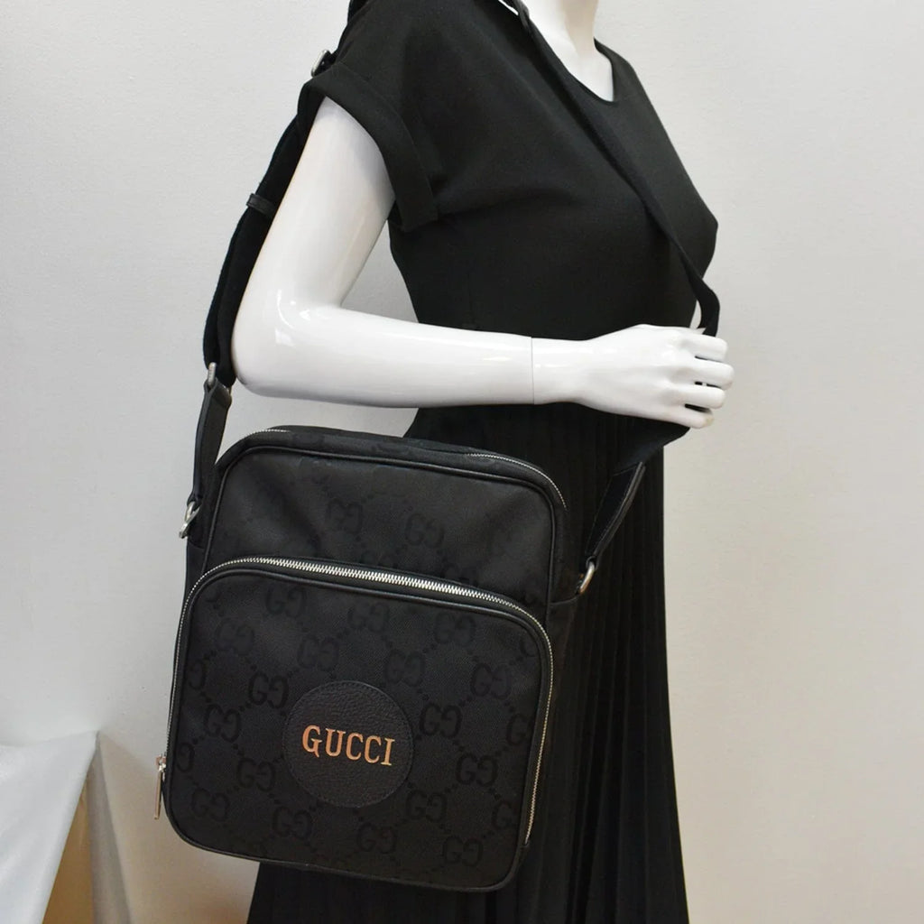 Bag Grid Nylon Monogram Off 625858 GUCCI Shoulder The Pre-owned GG Black