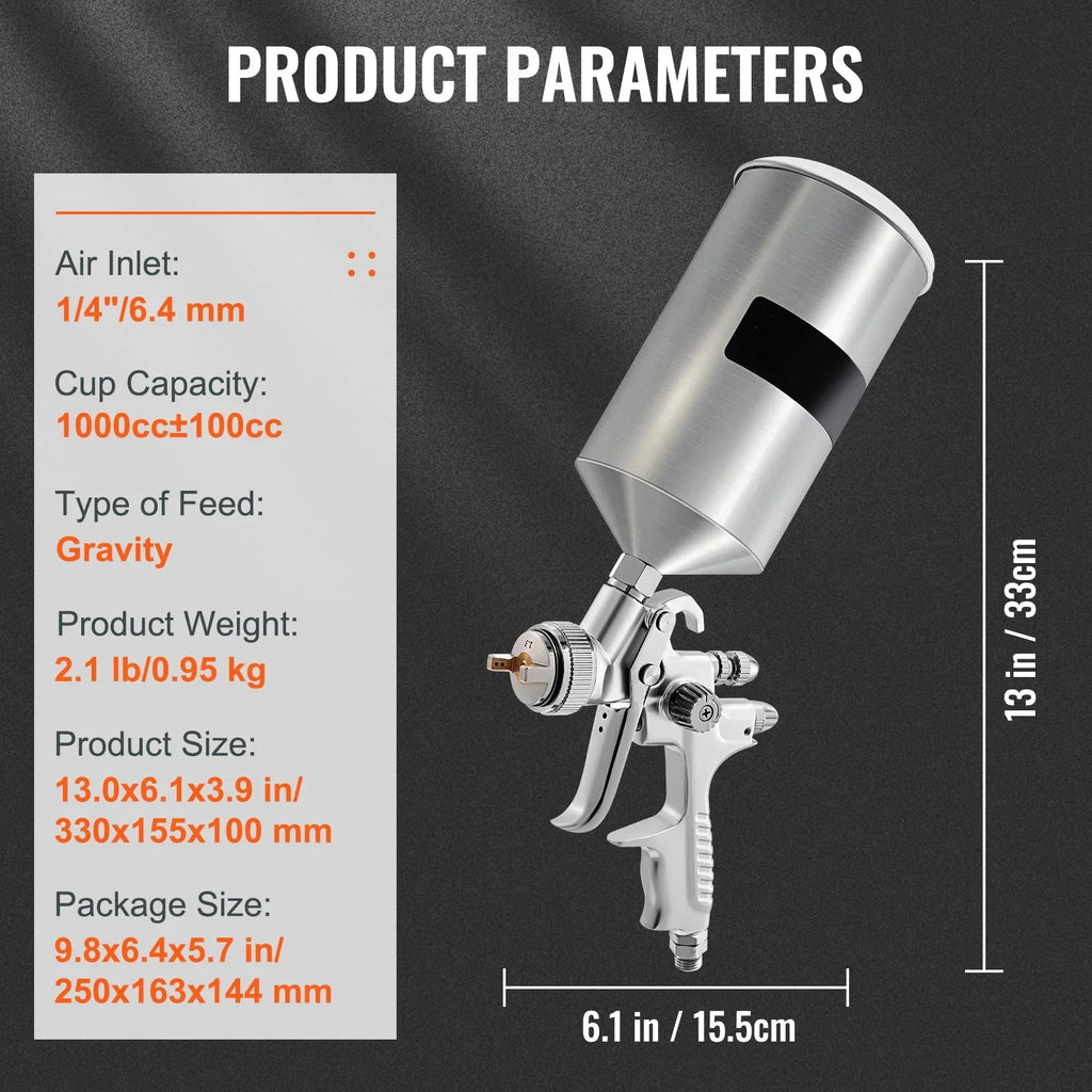 Auto Gun, Touch-Up Sets, with Gravity Feed Clear/Top 1.3/1.7mm Stainless HVLP Gun for Fluid Spray Performance Aluminum High Cup SKYSHALO & Coat Automotive 1000cc Paint, Spray Tip Primer,