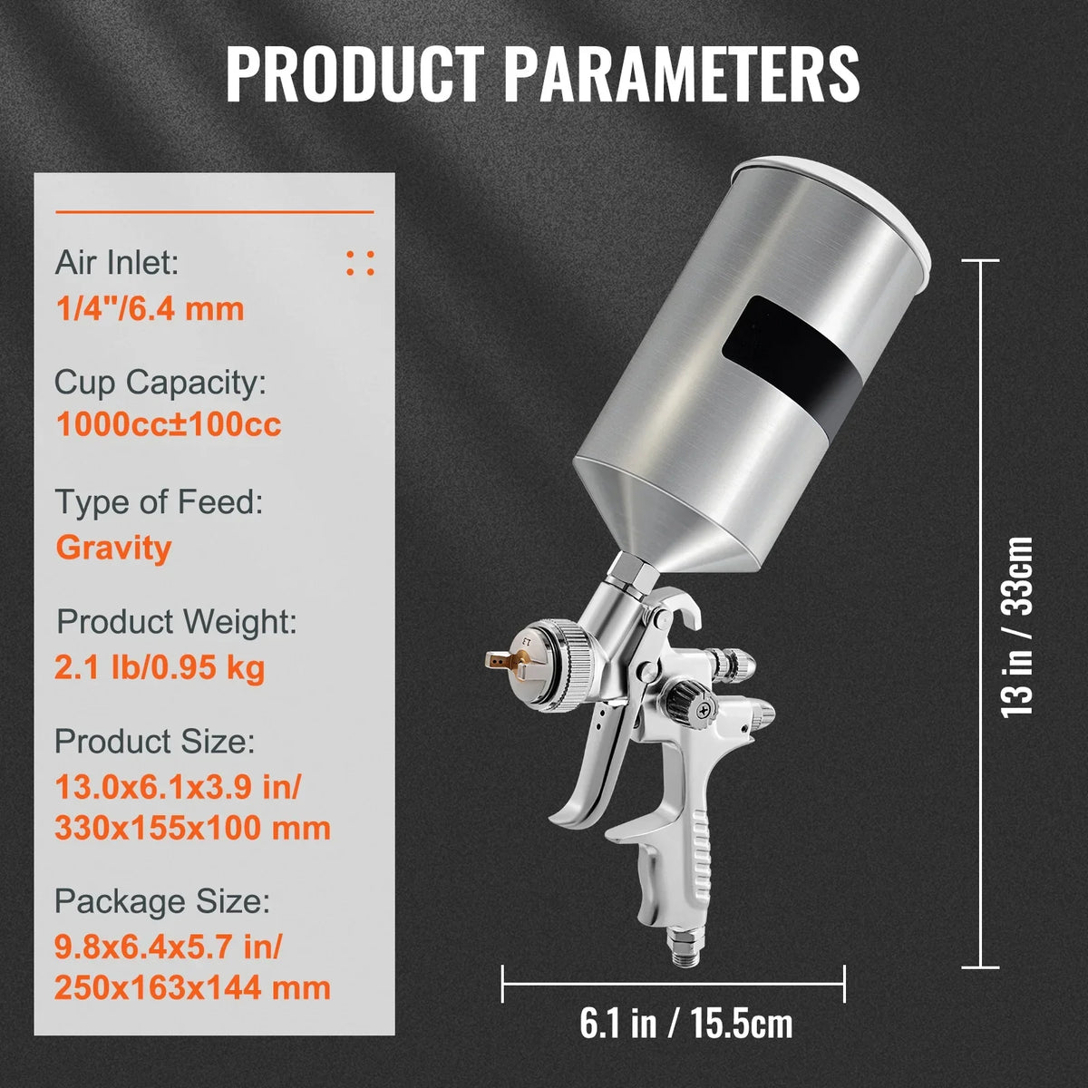 Auto Gun, Touch-Up Sets, with Gravity Feed Clear/Top 1.3/1.7mm Stainless HVLP Gun for Fluid Spray Performance Aluminum High Cup SKYSHALO & Coat Automotive 1000cc Paint, Spray Tip Primer,