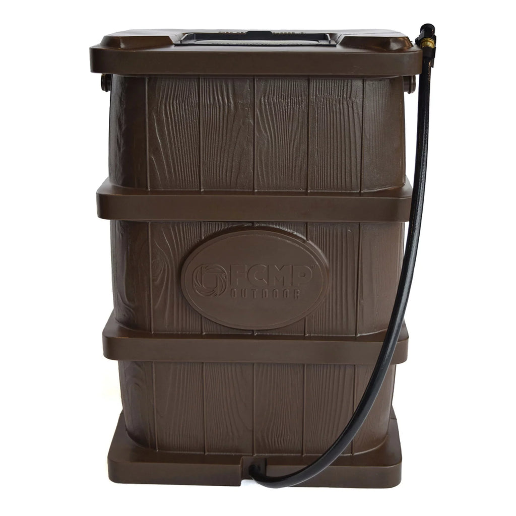 FCMP Outdoor Gallon Rain Catcher 45 Wood Barrel, WG4000 Grain Brown Water