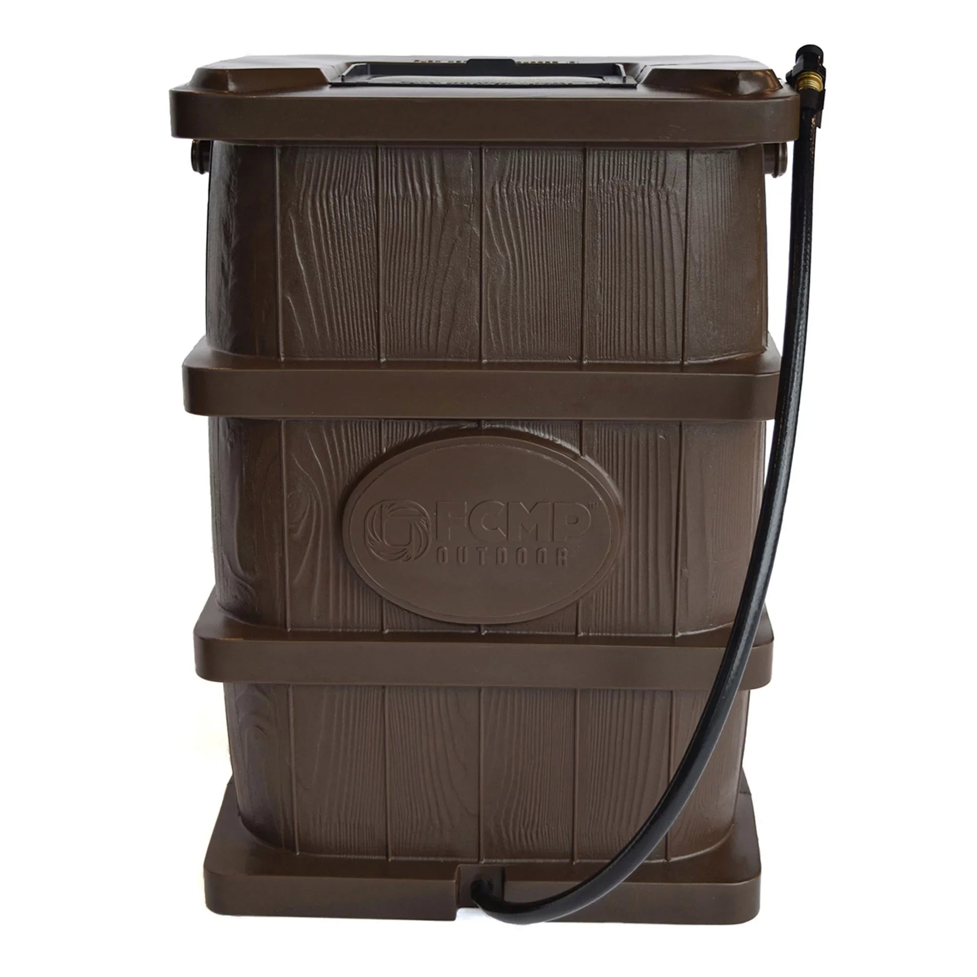 FCMP Outdoor Gallon Rain Catcher 45 Wood Barrel, WG4000 Grain Brown Water