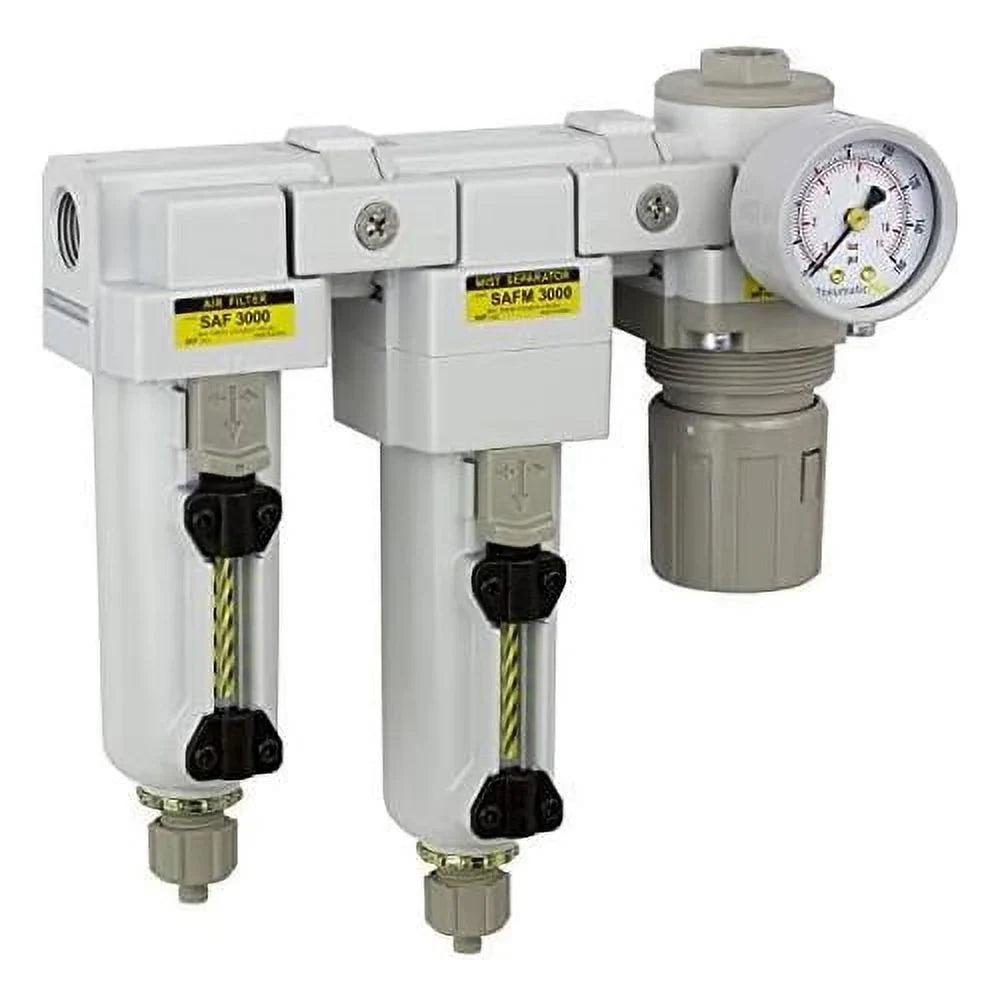 '- bowl & 3/8" pressure combo npt filter, regulator - air manual micron air coalescing drying particulate three 0.3 drain, stage air metal filter modular system