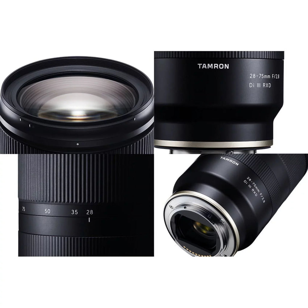 AF FLUORINE-COATED III f/2.8 FORMAT, CONSTRUCTION RXD MAX CONSTANT Di f/2.8 E-MOUNT/FULL-FRAME APERURE, FRONT STEPPING RXD F/SONY, ELEMENT, TAMRON MOTOR, MOISTURE-RESISTANT 28-75mm