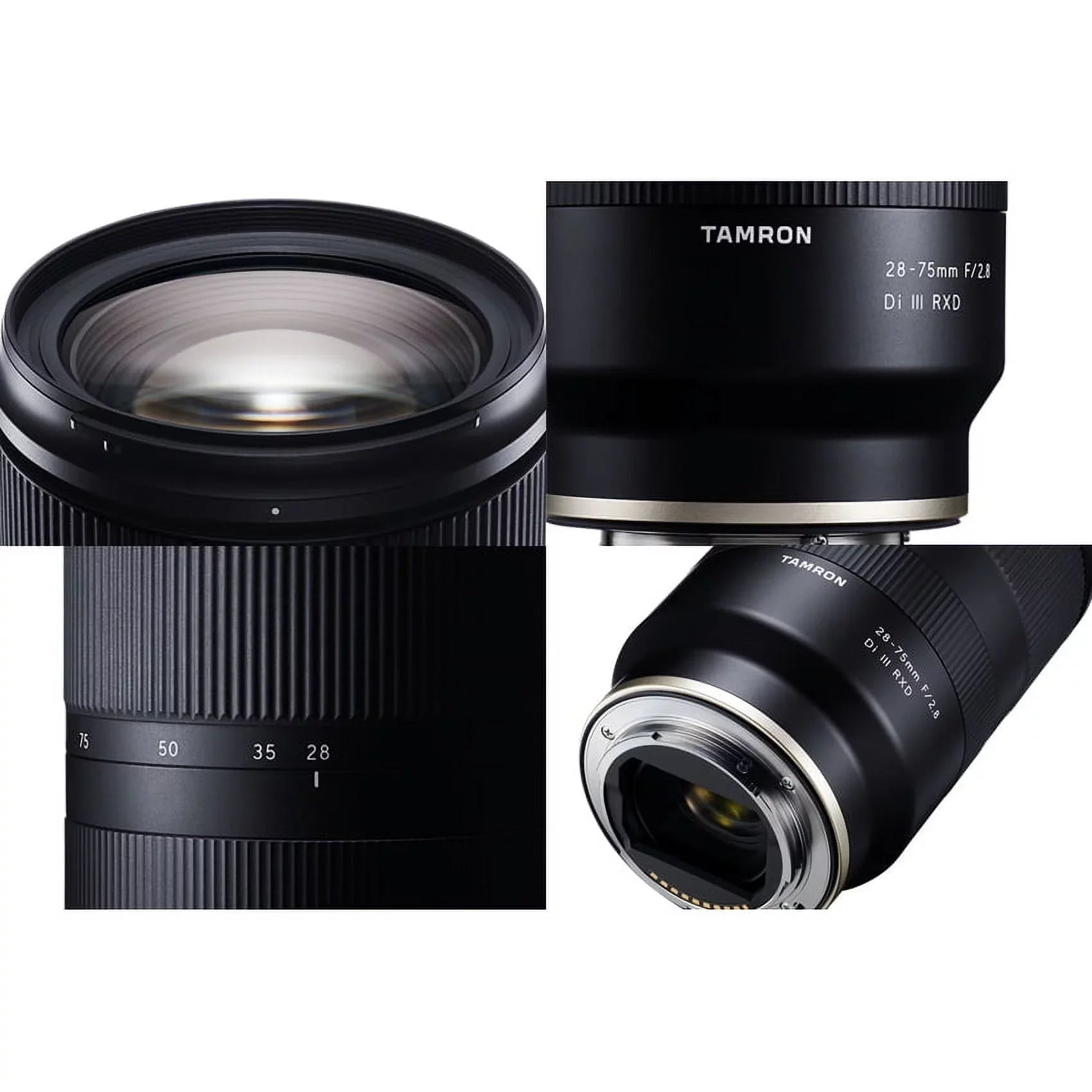 AF FLUORINE-COATED III f/2.8 FORMAT, CONSTRUCTION RXD MAX CONSTANT Di f/2.8 E-MOUNT/FULL-FRAME APERURE, FRONT STEPPING RXD F/SONY, ELEMENT, TAMRON MOTOR, MOISTURE-RESISTANT 28-75mm
