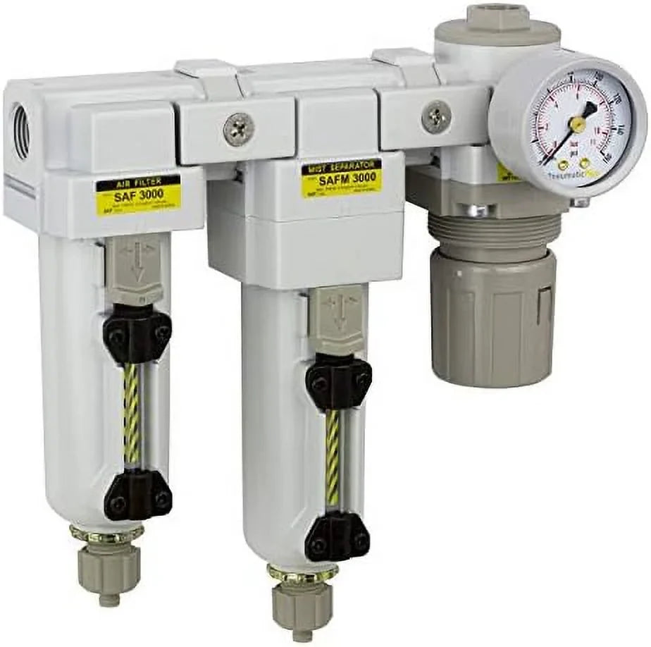 '- bowl & 3/8" pressure combo npt filter, regulator - air manual micron air coalescing drying particulate three 0.3 drain, stage air metal filter modular system