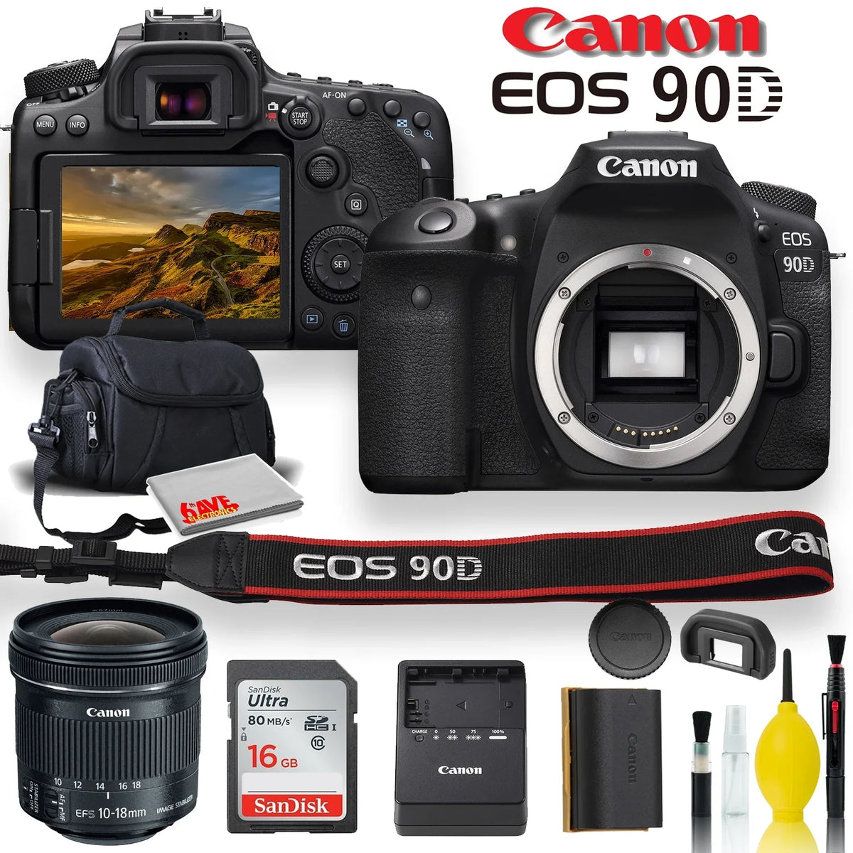 Case, EOS and Canon Lens, With 10-18mm Card, Soft DSLR Padded More EF-S STM IS Memory Canon f/4.5-5.6 Camera 90D