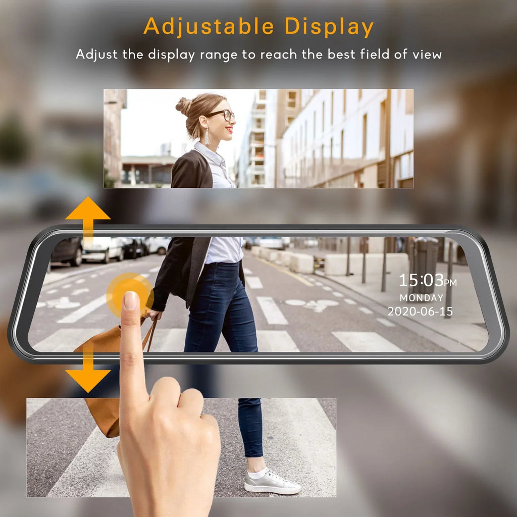 Full Cam 10" Touch G-Sensor Cam Night Front Rear, Assist, TOGUARD Parking Mirror Dash Recording, Loop Screen 1080P and Dash Vision, Car, for