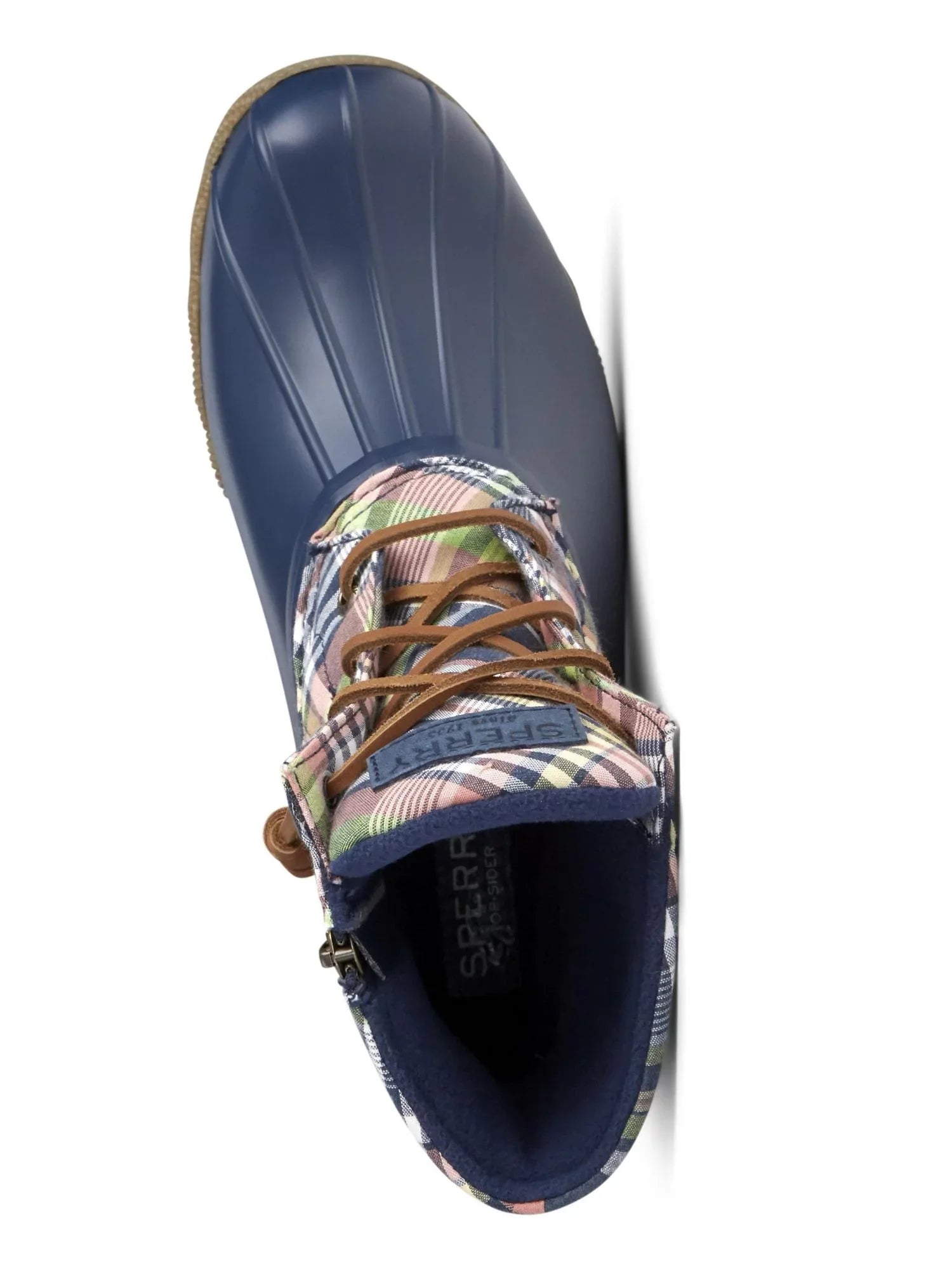 8.5 Resistant Lace Block Boots Plaid Heel Round SPERRY Water M Toe Womens Zip-Up Saltwater Duck Non-Marking
