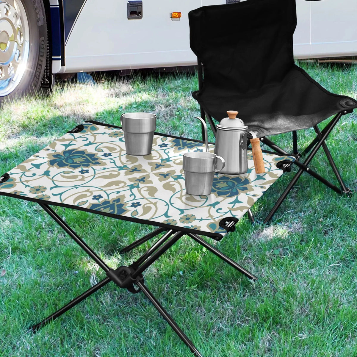 Folding Fishing Print Beach Outdoor Storage Table with Indian Table for Picnic Travel Camping Table BBQ Compact Bag transportable