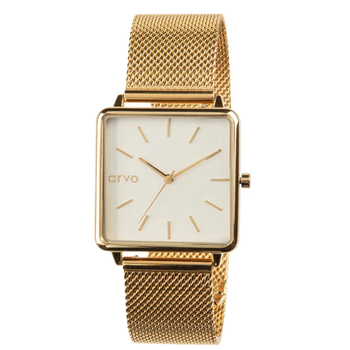 White Time Mesh Gold Watch - Arvo Squared Dial,