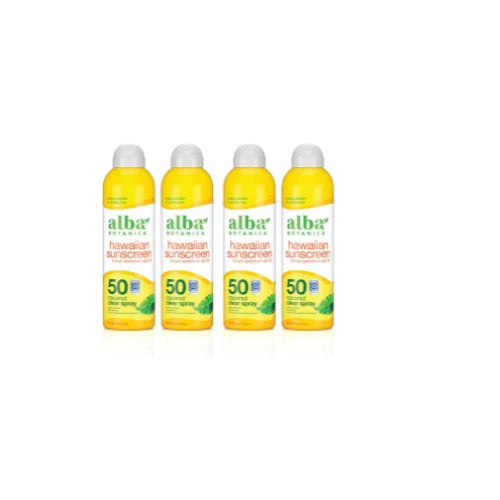 8 SPF (4pack). Oz Spray, 50, Clear Clear, Hawaiian Alba Botanica Coconut, Nourishing Fl Sunscreen