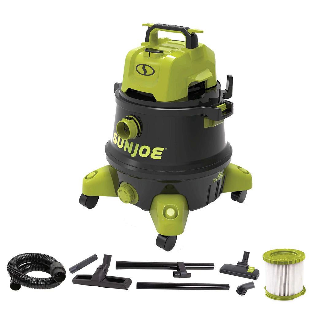 Wet/Dry Restored Filtration, 1200-Watt Vacuum, 8-Gallon w/Cleaning HEPA Sun Black/Green 6.5 HP Attachments, Peak Joe Shop (Refurbished) SWD8000 Wheeled