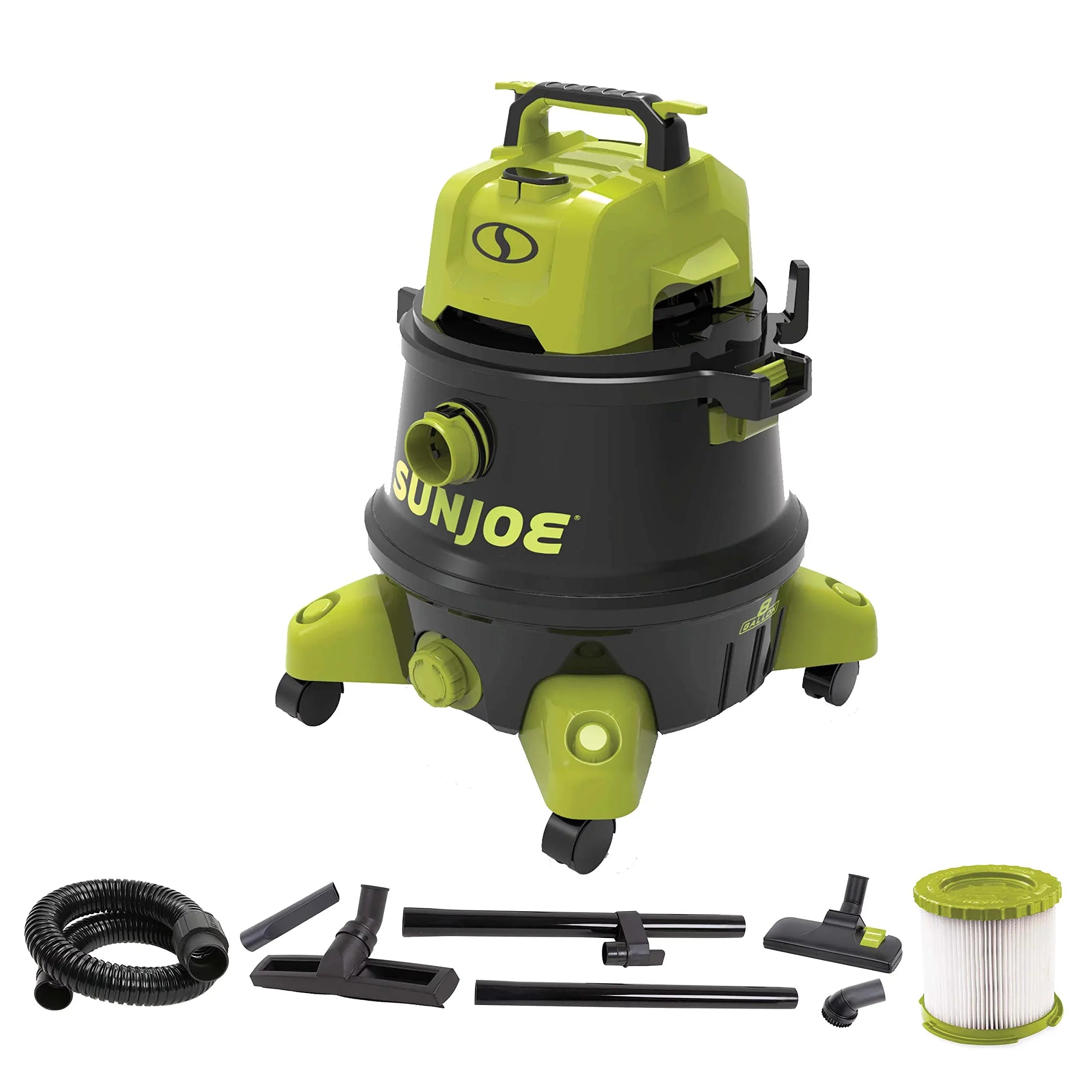 Wet/Dry Restored Filtration, 1200-Watt Vacuum, 8-Gallon w/Cleaning HEPA Sun Black/Green 6.5 HP Attachments, Peak Joe Shop (Refurbished) SWD8000 Wheeled