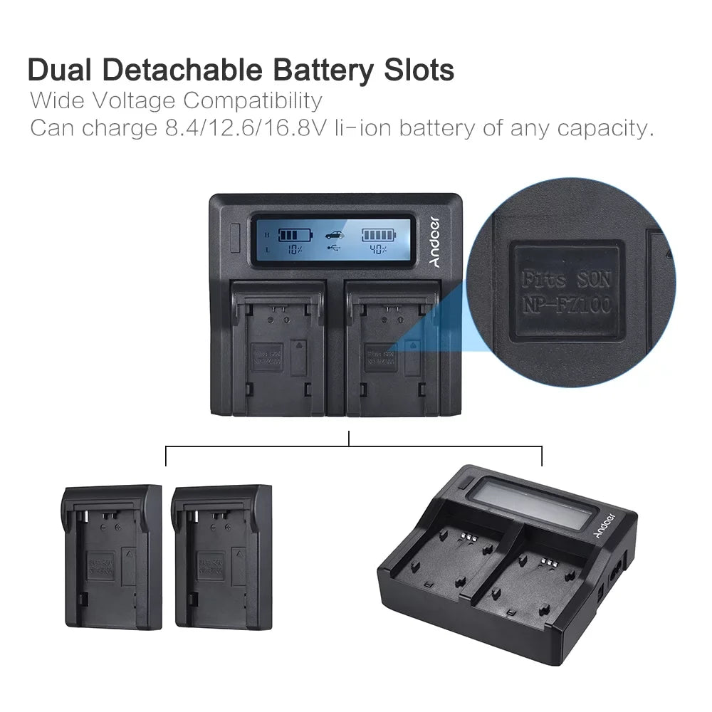 A9 Battery Replacement NP-FZ100 Dual A7III Channel A7RIII LCD Andoer A7SIII for