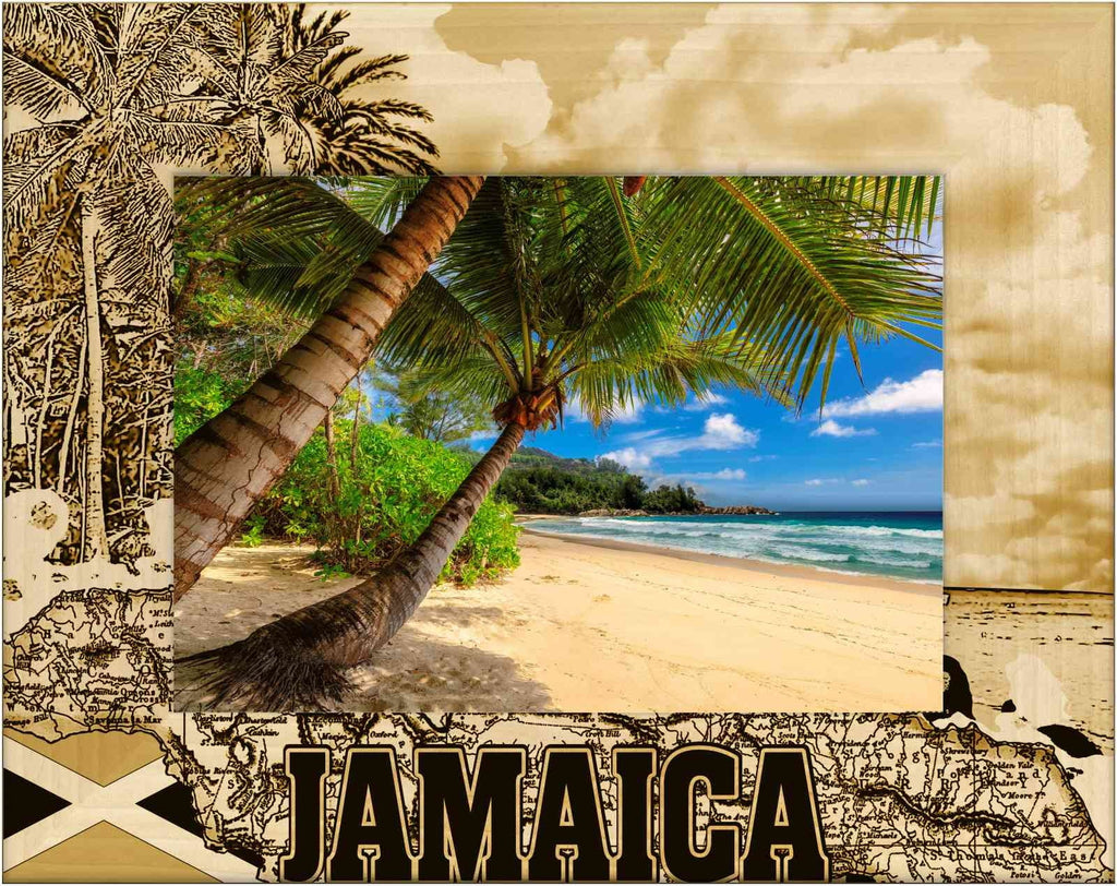 Jamaica x Engraved 10) Picture Wood (8 Frame Laser Landscape