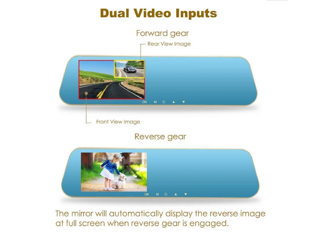 4.3 Front 1080P Car Cam System with Car Rearview Full Dash Camera Car Mirror Parking Car Dual LCD DVR HD Lens with Vehicles X10 DVR, Inch for Recorder Camera Reverse Video Video