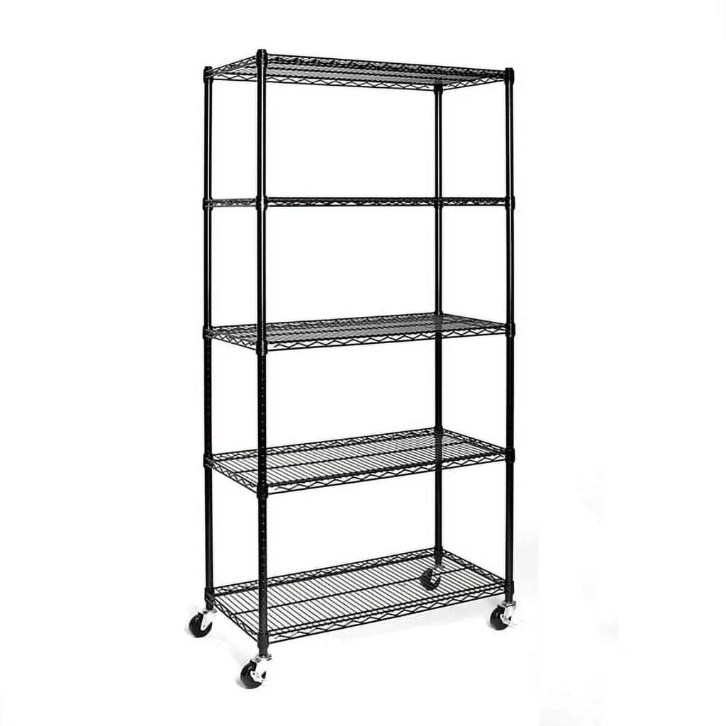 Fithood Shelving NSF-Certified 5-Tier with Wire Steel Black Wheels