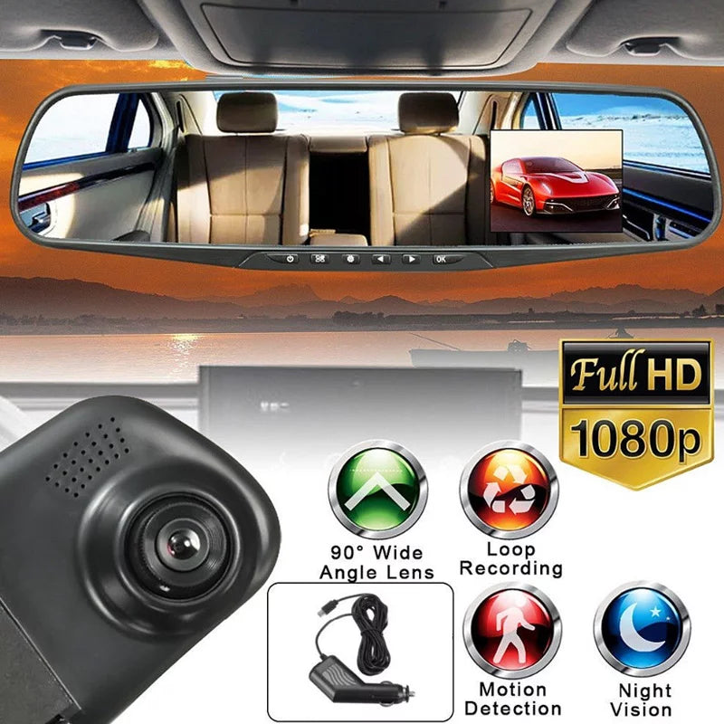 View 2.8" Display Cam Camera Dash Mirror Dvr Rear Hd Lcd Video Screen 1080P Vision Night Recorder