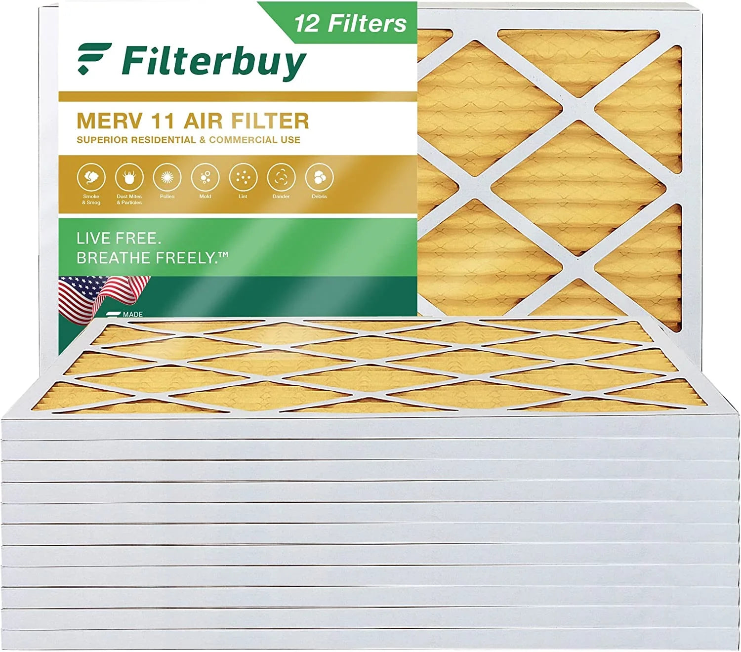 Filters Furnace AC Pleated HVAC 20x22x1 MERV (12-Pack) oxygen Filterbuy 11