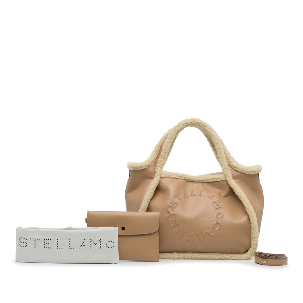 Brown Stella Trimmed McCartney Shearling Logo Fiber (Good) Fabric Unisex Authenticated Chemical Stella Satchel Pre-Owned