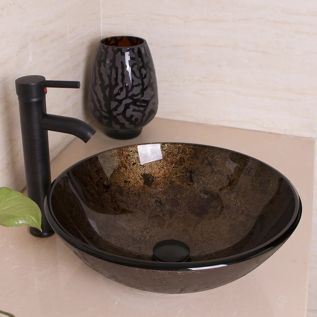 with Drain Sink Wonline Glass Sink Up Vessel Come Tempered ORB Wash Artistic Combo Pop Set,
