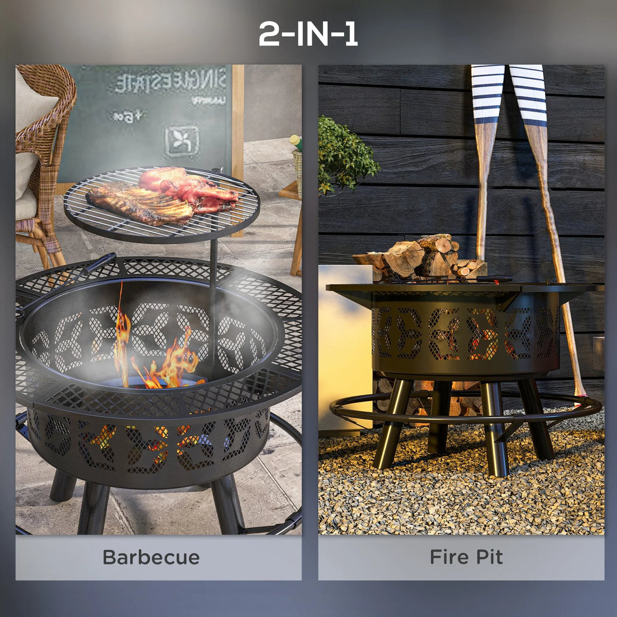 Picnic, for Round, Cooking Adjustable Poker, Backyard, Outdoor Grate BBQ with Wood and Pit Patio, Grill Black 33" Burning Fire Firepit Capri