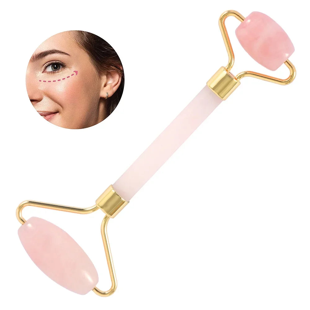 Tools, Facial Muscle Quartz Face Skin and Roller Gua Relieve Roller, Body Beauty Fine Rose Massager Face, Care and Roller, for Lines Relaxing Neck, Eyes, Sha Jade Wrinkles
