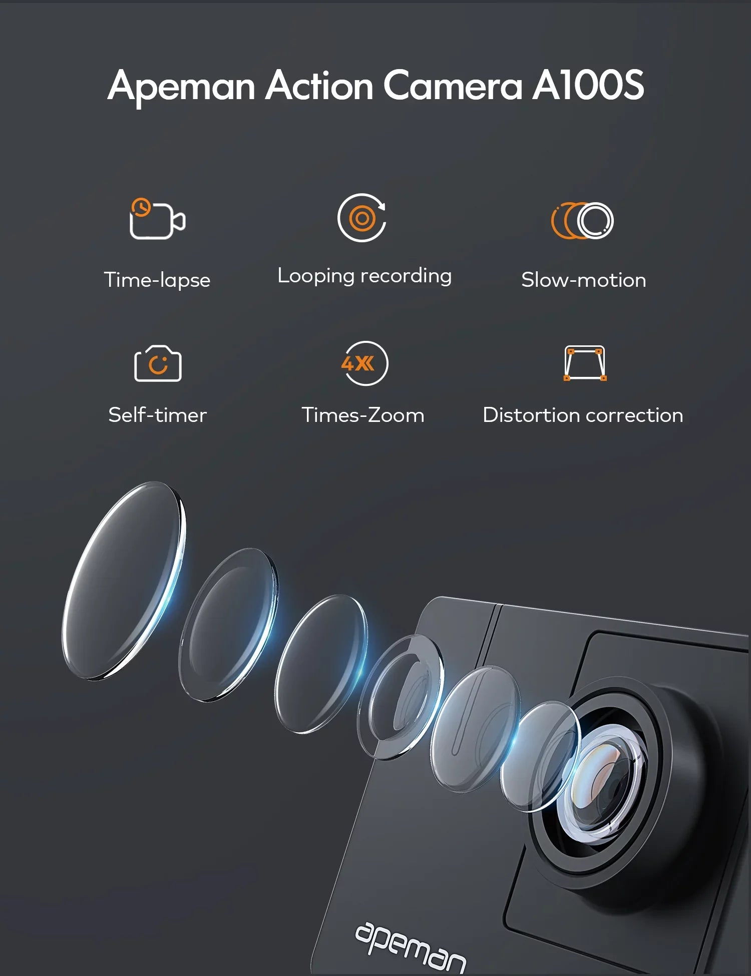 WiFi Ultra A100s Touchscreen Sports mAh 20MP APEMAN 1350 4K 40M Dual 50fps Batteries Action Camera HD